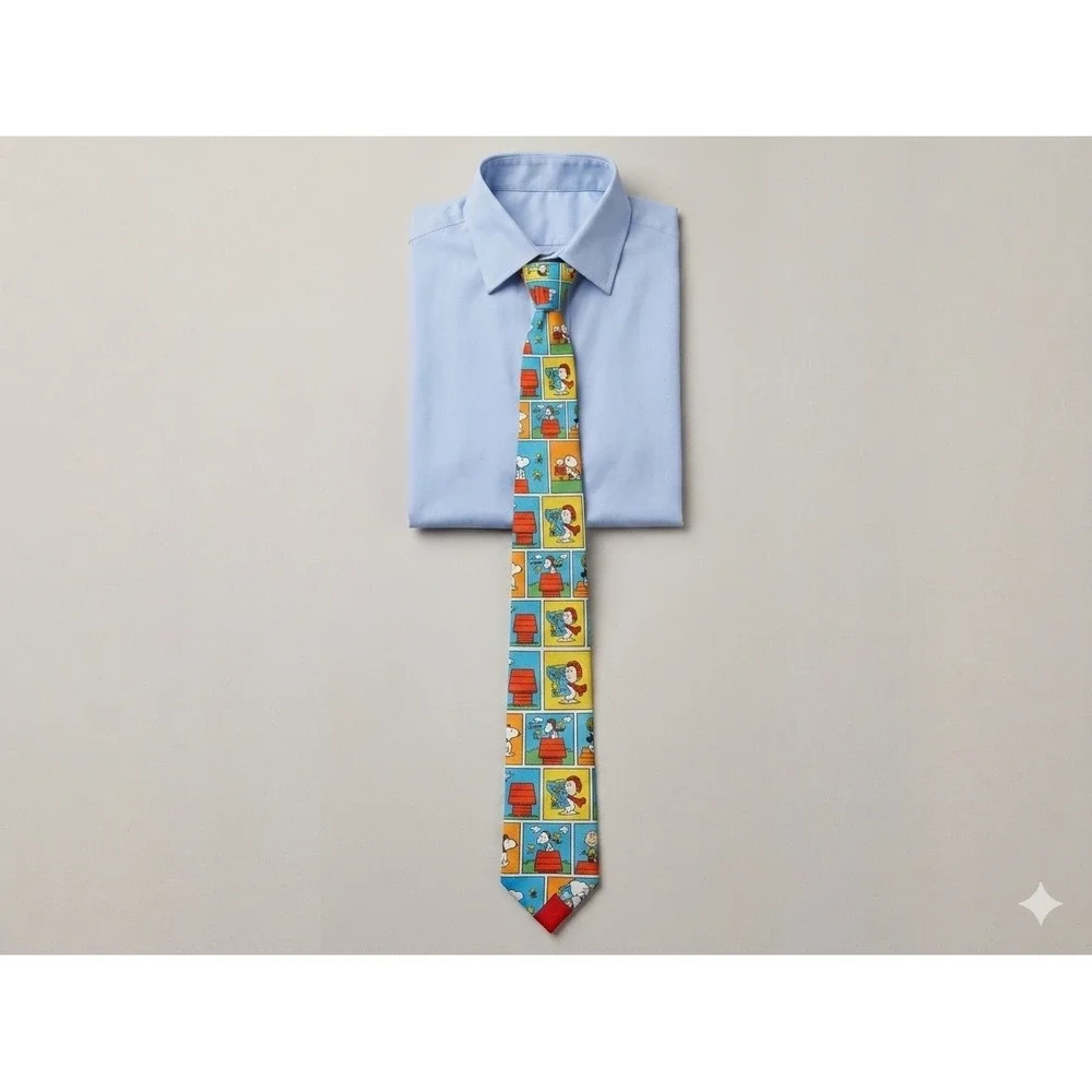 Handsewn Peanuts Snoopy Comic Strip Necktie Multicolor Flying‎ Ace Novelty Tie